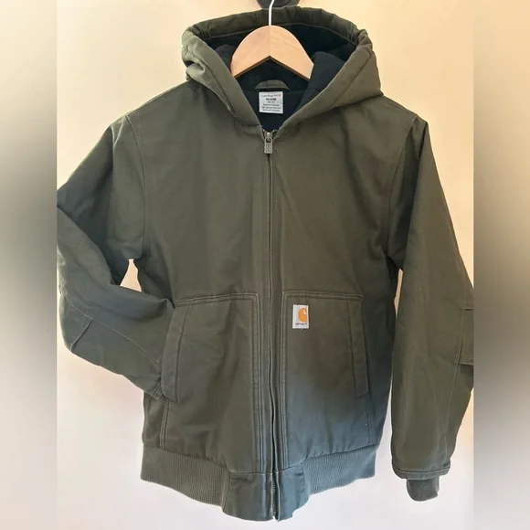Carhartt Kids Duck Canvas Jacket 10/12 • Quilted Hooded Workwear Coat Green - Picture 1 of 13